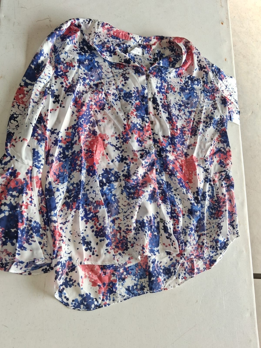 Tahari White Blouse with Blue and Pink Floral Splash
